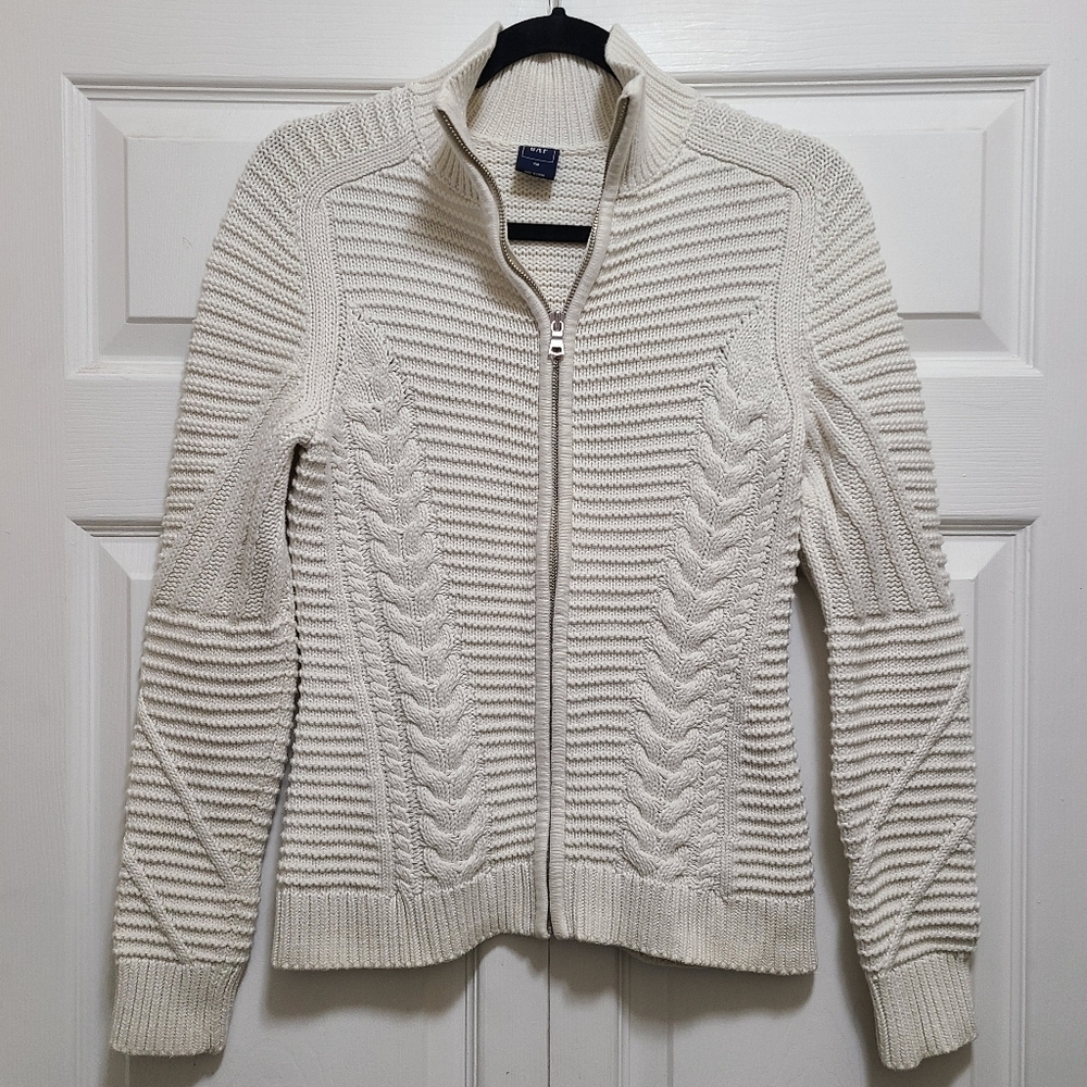 GAP COTTON WHITE FULL ZIP CARDIGAN SIZE XS‎